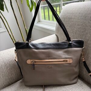 Coach Tyler Pebbled Leather Tote Bag Black Tan Large Satchel Crossbody Handbag